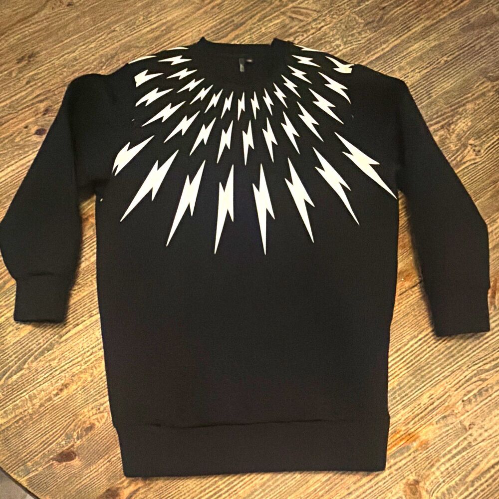 Neil Barrett Fair-Isle Thunderbolt Scuba Sweatshirt Black Made in Italy Unisex S